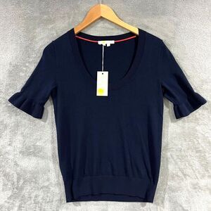 Boden Wool Cotton Sweater T-shirt Knit Ruffled Short Frill Sleeves Size 2 Navy